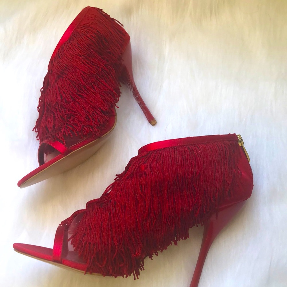 NWOT ABS Red Shingle Bootie Open Shoes